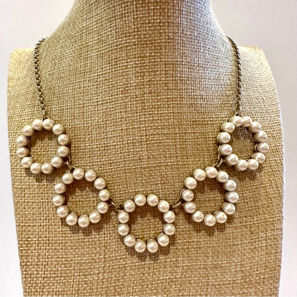 J. Crew Pearl Circle Statement Necklace in Gold and Cream